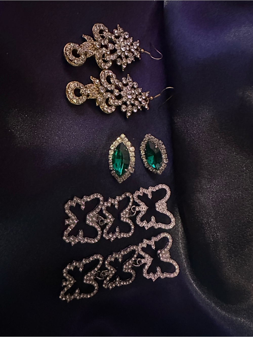 Crystal Drop Earrings Set with faux Emerald Accent - Women's Jewelry